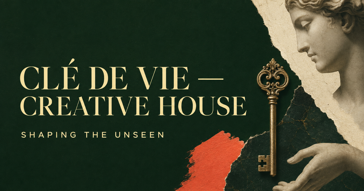Clé De Vie sculptural brand collage with classical bust and key